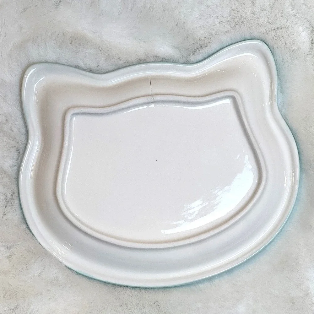 New Small Ceramic Cat Plate Whisker Fatigue Friendly‎ Pastel Pink Blue Pet Dish
